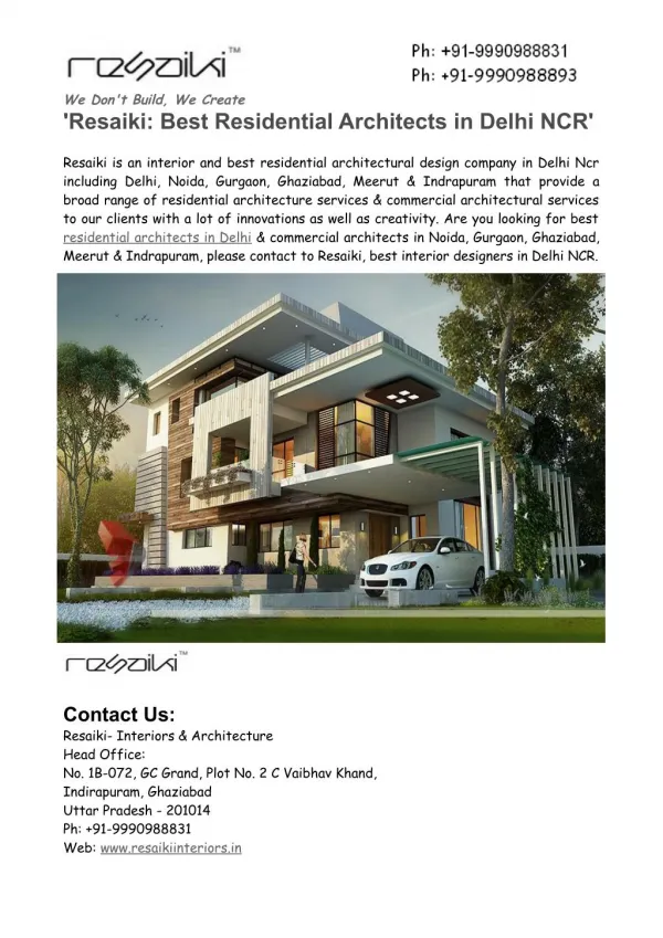 Resaiki- Best Residential Architects in Delhi NCR