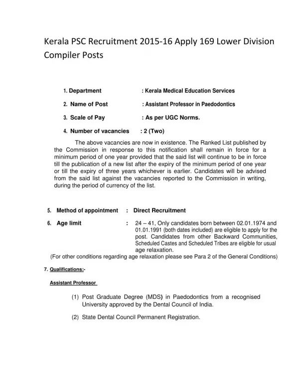 Kerala PSC Recruitment 2015-16 Apply 169 Lower Division Compiler PostsEdit