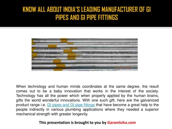 Know All About India’s Leading Manufacturer of GI Pipes and GI Pipe Fittings