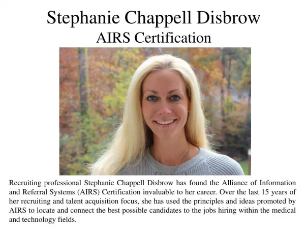 Stephanie Chappell Disbrow AIRS Certification