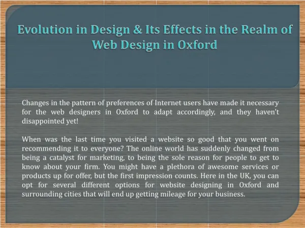 Evolution in design & its effects in the realm of web design in oxford