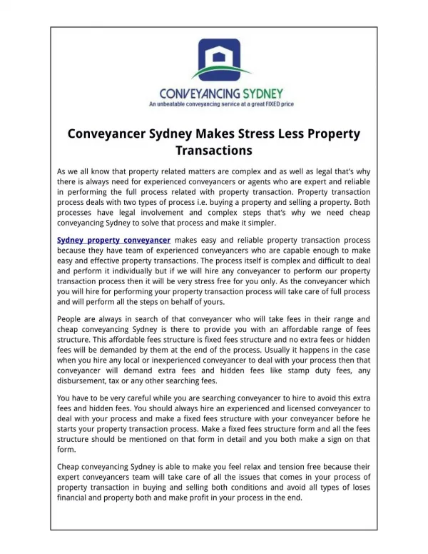 Conveyancer sydney makes stress less property transactions