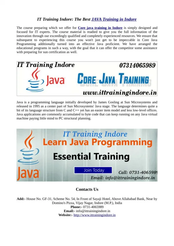 Java training Institute in Indore: IT Training Indore