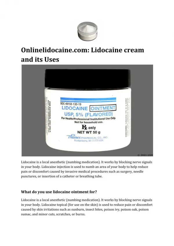Onlinelidocaine.com: Lidocaine cream and its Uses