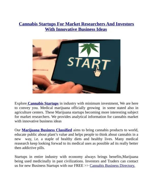 Cannabis Startups For Market Researchers And Investors With Innovative Business Ideas