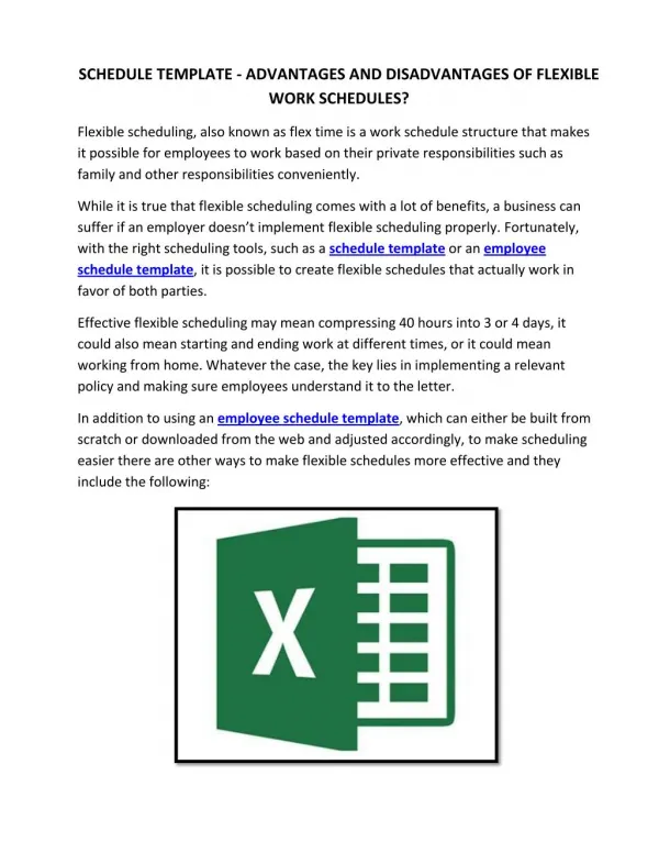 SCHEDULE TEMPLATE - ADVANTAGES AND DISADVANTAGES OF FLEXIBLE WORK SCHEDULES?