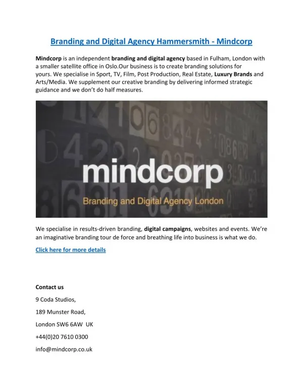 Branding and Digital Agency Hammersmith - Mindcorp