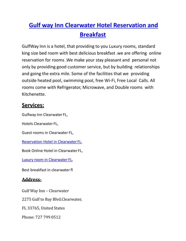 Gulf way Inn Clearwater Hotel Reservation and Breakfast