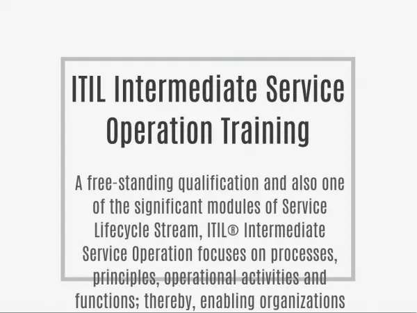 ITIL Intermediate Service Operation Training