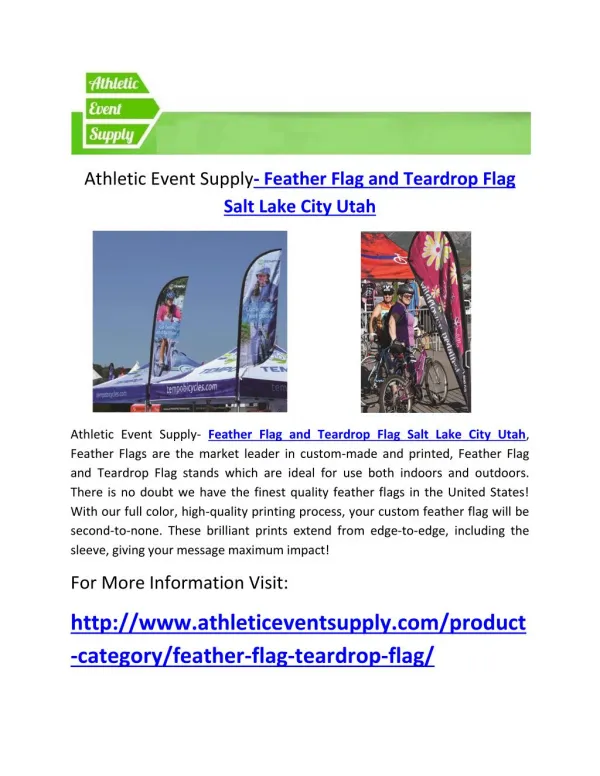 Athletic Event Supply- Feather Flag and Teardrop Flag Salt Lake City Utah