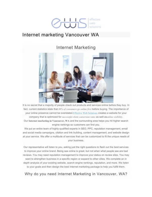 Internet marketing Vancouver WA