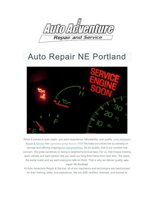 Auto Repair NE Portland