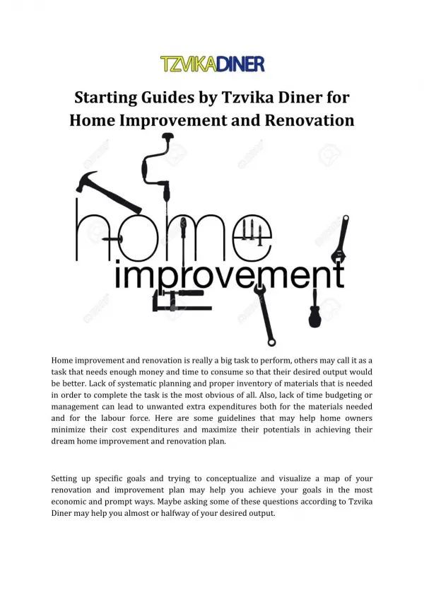 Starting Guides by Tzvika Diner for Home Improvement and Renovation