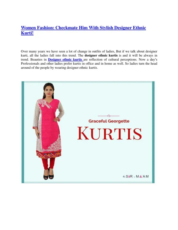 Women Fashion: Checkmate Him With Stylish Designer Ethnic Kurti!