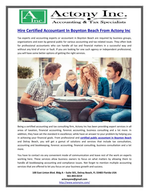 Hire Certified Accountant In Boynton Beach From Actony Inc