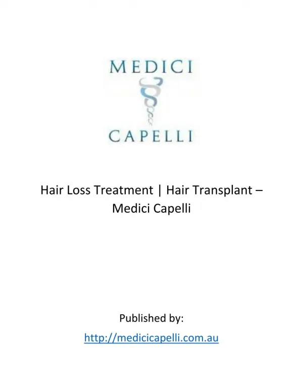 Medici Capelli - Hair Loss Treatment | Hair Transplant