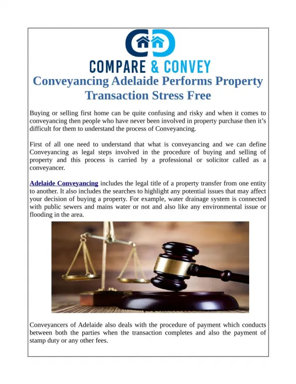 Conveyancing Adelaide Performs Property Transaction Stress Free