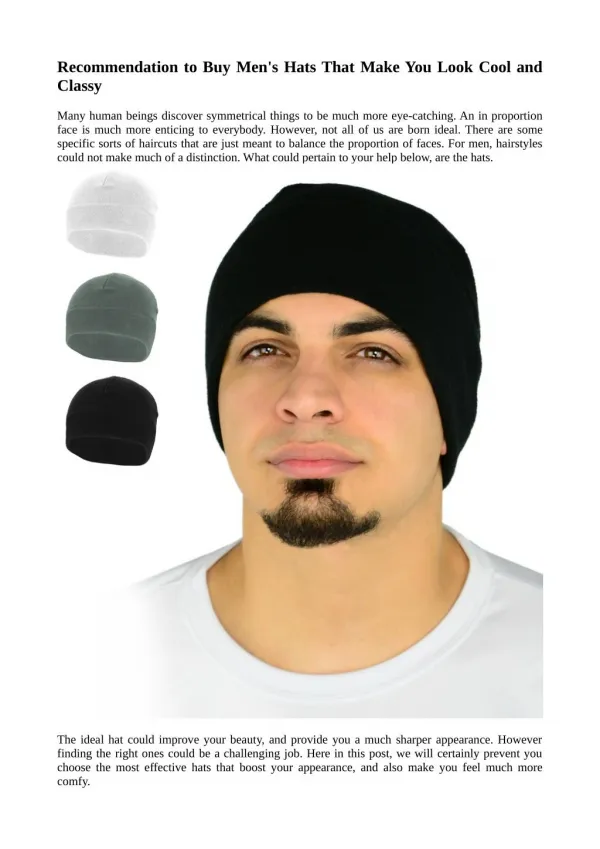 Recommendation to Buy Men's Hats That Make You Look Cool and Classy