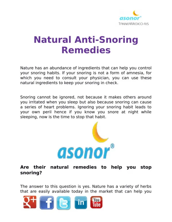 Natural Anti-Snoring Remedies | ASONOR