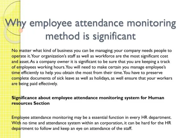 Why employee attendance monitoring method is significant