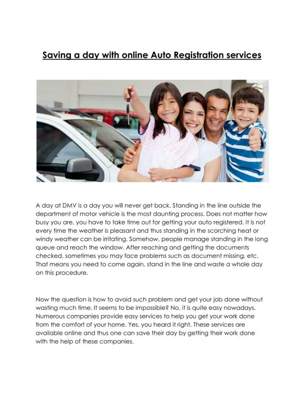 Auto Registration Services without a long queue