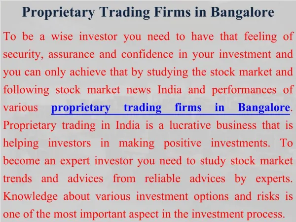Proprietary Trading in India