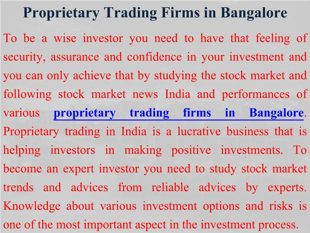 proprietary trading firms in bangalore