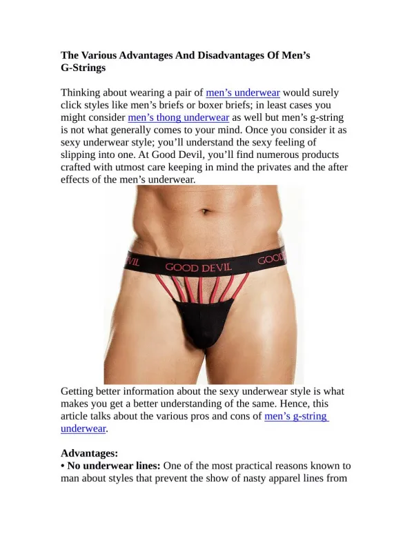 The Various Advantages And Disadvantages Of Men's G-Strings