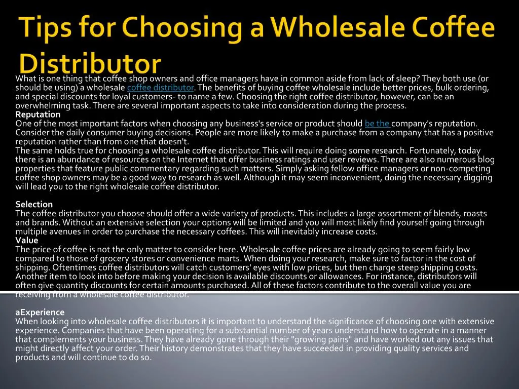 tips for choosing a wholesale coffee distributor