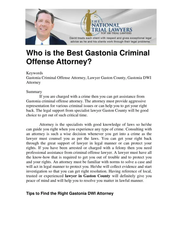 Who is the Best Gastonia Criminal Offense Attorney?
