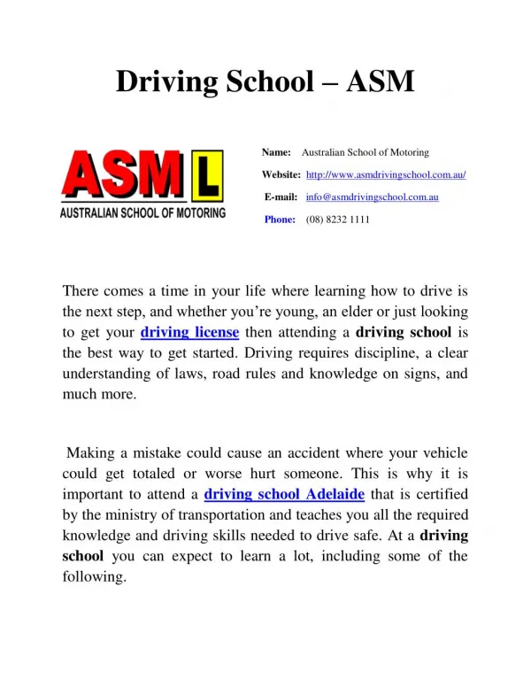 Driving School - ASM