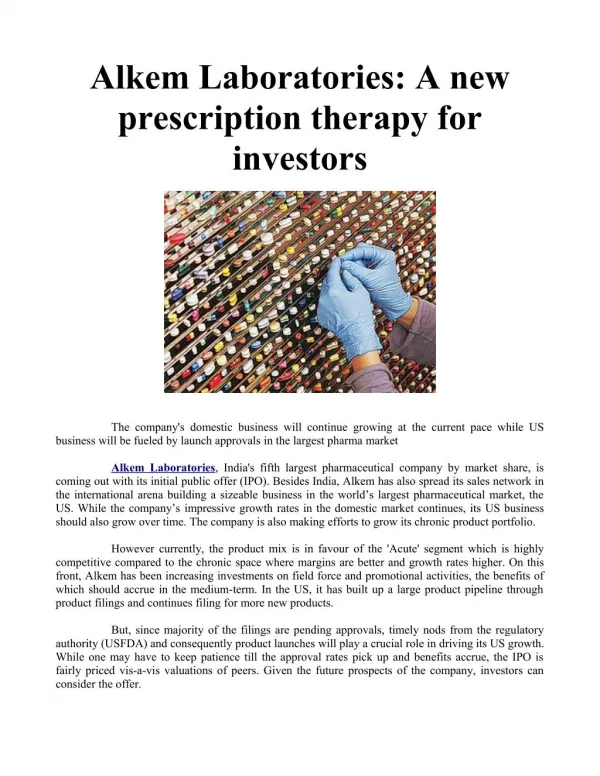 Alkem Laboratories: A new prescription therapy for investors