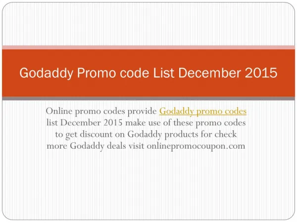 Godaddy Promo Code List December 2015