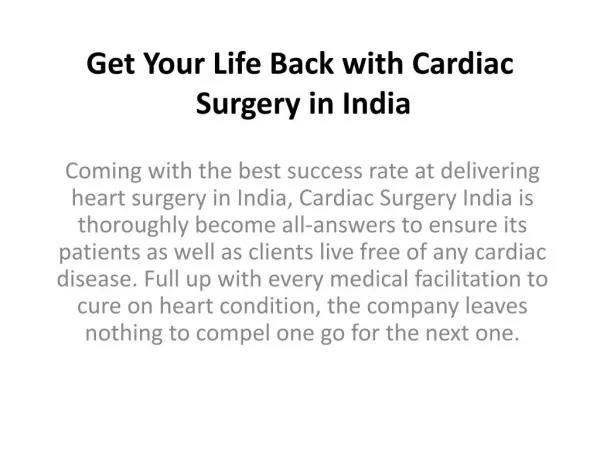 Get Your Life Back with Cardiac Surgery in India