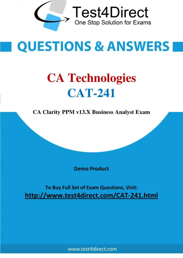CA Technologies CAT-241 Exam - Updated Questions