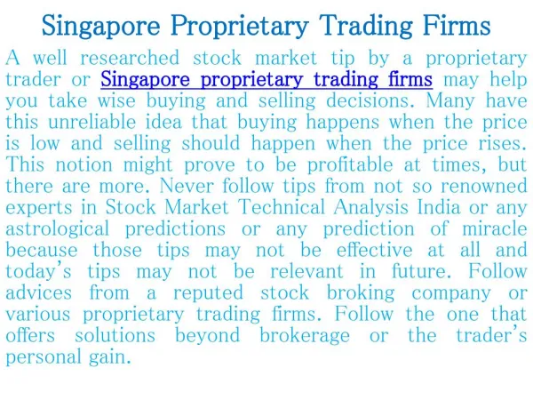 Singapore Proprietary Trading Firms