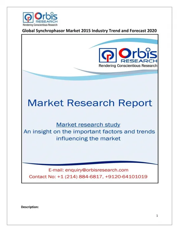 Global Synchrophasor Industry Analysis & 2020 Forecast Now Available at OrbisResearch.com