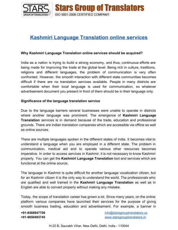 Kashmiri Language Translation online Services Guide stargrouptranslators.in