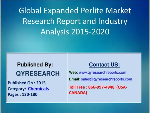 Global Expanded Perlite Market 2015 Industry Growth, Trends, Development, Research and Analysis