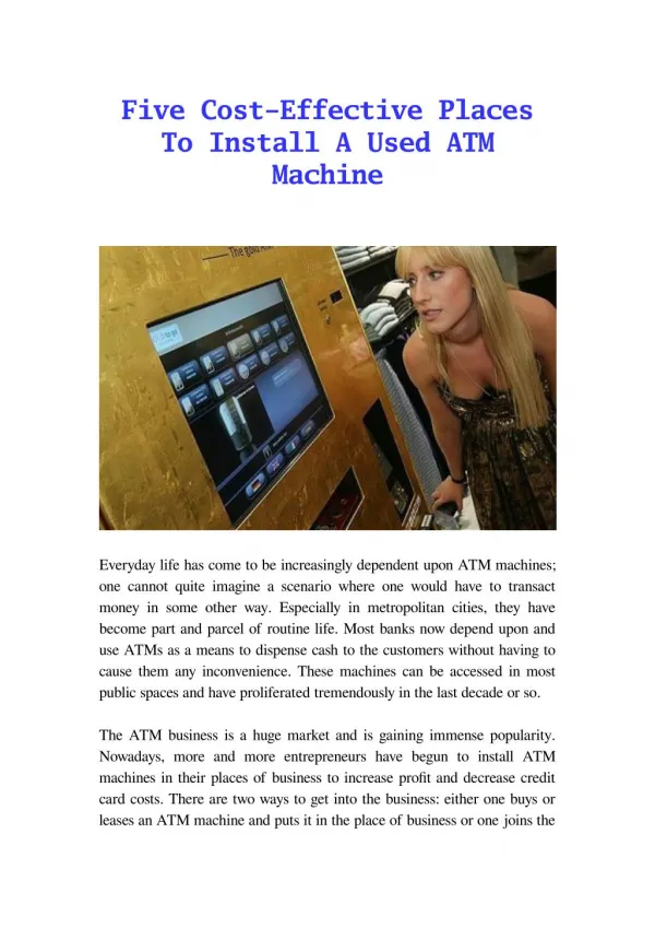 Five Cost-Effective PlacesTo Install A Used ATM Machine