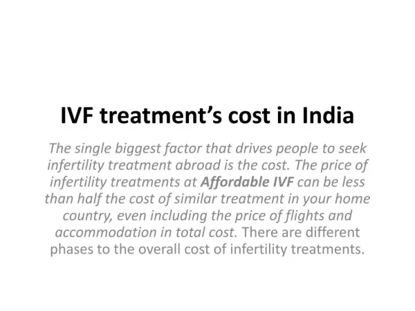 IVF treatment’s cost in India