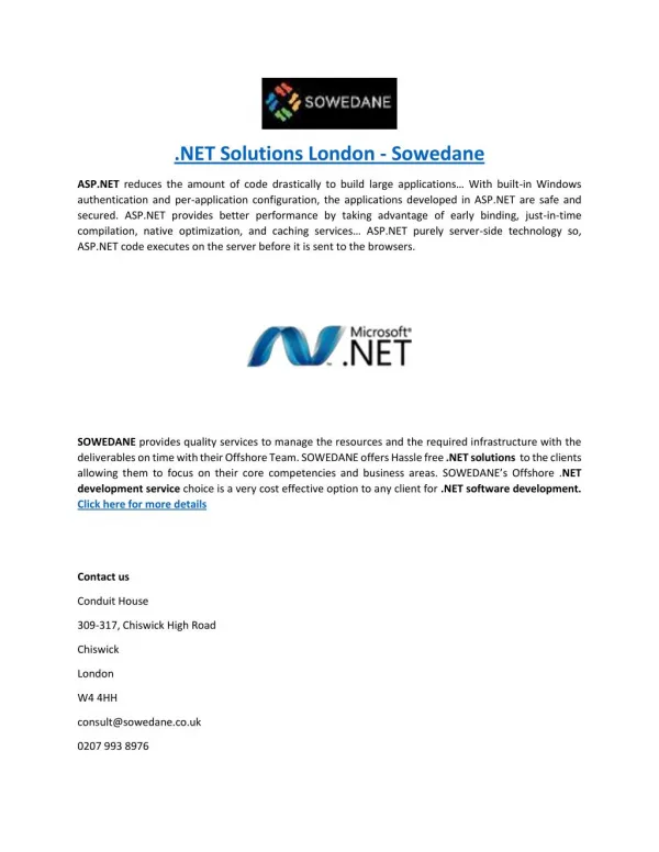 .NET Solutions London - Sowedane