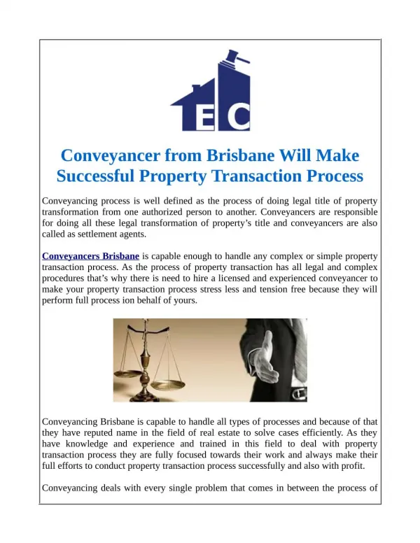 Conveyancer from Brisbane Will Make Successful Property Transaction Process