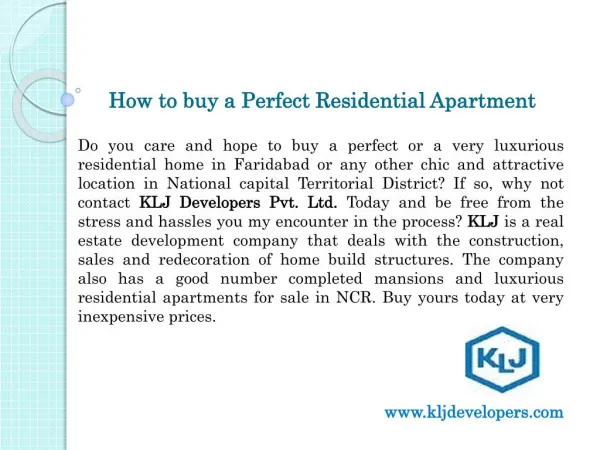KLJ Developers Pvt. Ltd. - How to buy a Perfect Residential Apartment