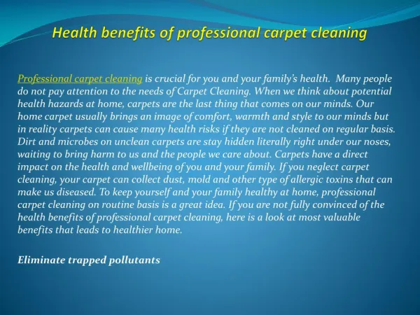Health benefits of professional carpet cleaning