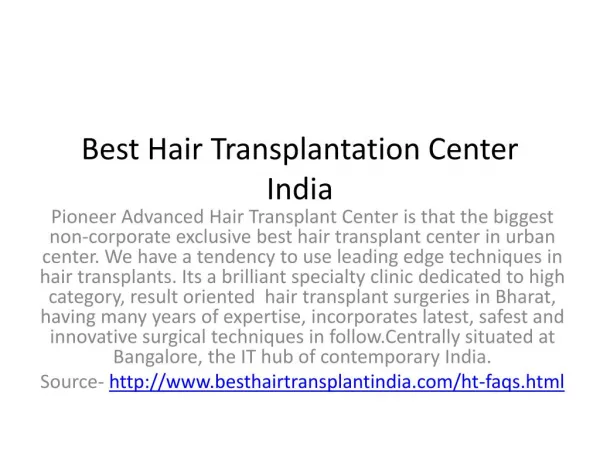 Best hair transplant center India