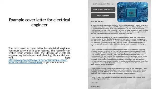 Example cover letter for electrical engineer