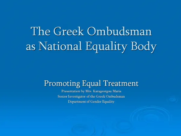 The Greek Ombudsman as National Equality Body