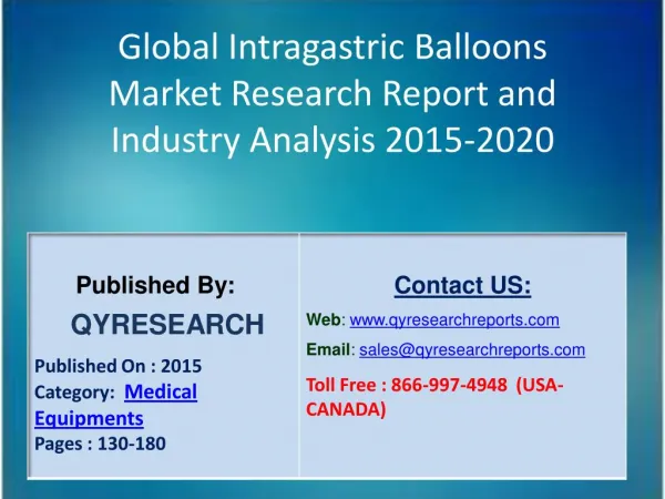 Global Intragastric Balloons Market 2015 Industry Development, Research, Trends, Analysis and Growth