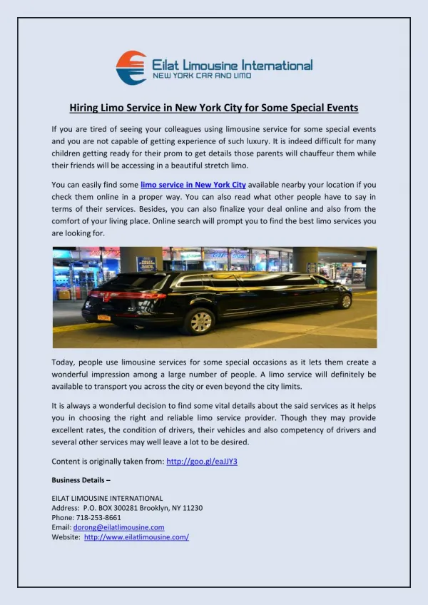 Hiring Limo Service in New York City for Some Special Events
